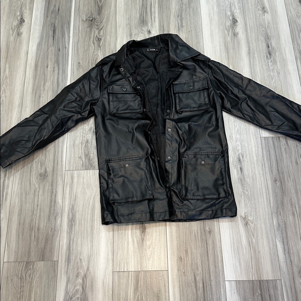 SHEIN Black Faux Leather Outerwear
